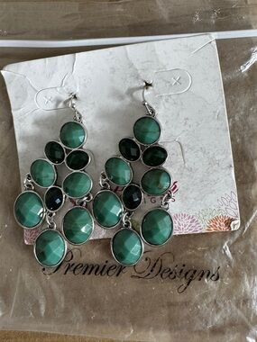 Premier Designs Emerald Green Faceted Dangle Earrings